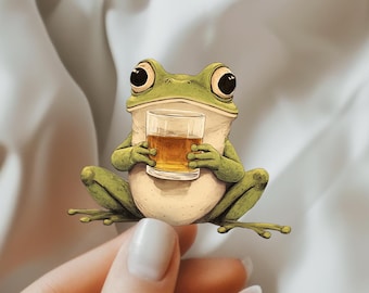 Funny Frog Drinking Bourbon Whiskey Sticker - Waterproof Vinyl Decal