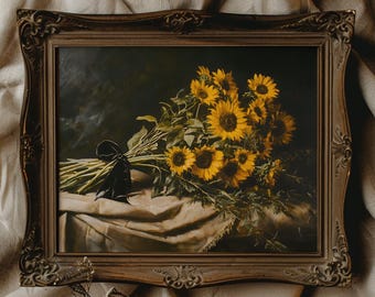 Art mural tournesol Dark Academia Summer Wall Decor Cottagecore Art mural Dark Academia pour décoration de cuisine Art mural tournesol cuisine