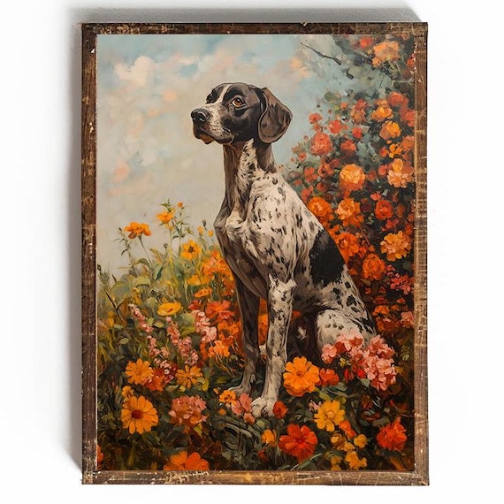 German Shorthaired Pointer Printable GSP Print Floral Dog Art Cottagecore Dog Art Vintage Dog Print Hunting Dog Art Gift for Dog Mom