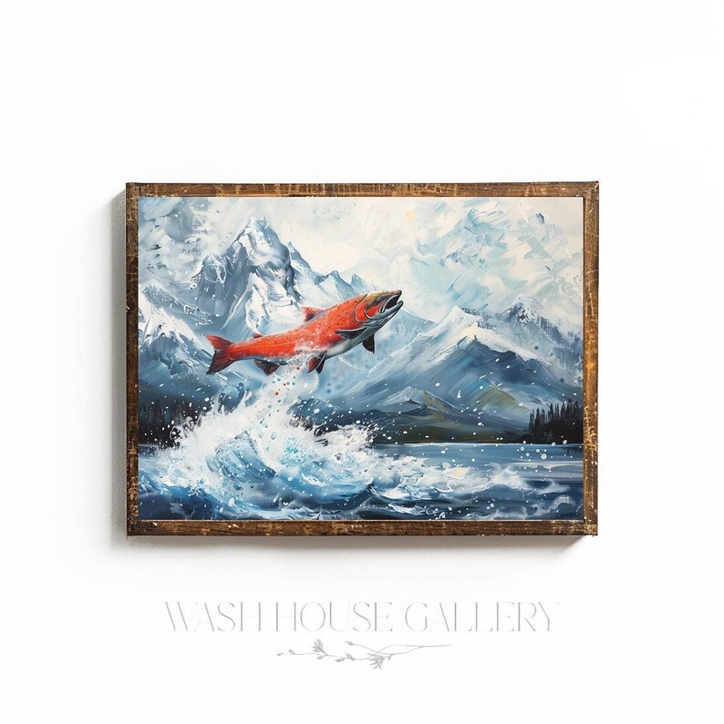 Sockeye Salmon Print Red Salmon Printable Art for Cabin Alaska Fishing ...