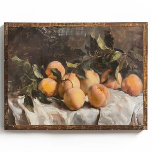 Cottagecore Fruit Printable Vintage Peach Wall Art Cottagecore Kitchen Wall Decor Vintage Fruit Oil Painting Print Farmhouse Kitchen Decor