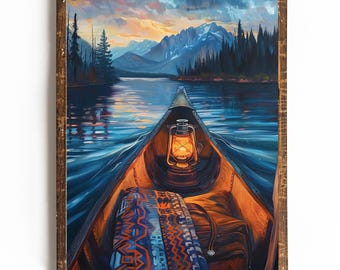 Canoe at Dusk Giclee Print, Montana Inspired Cabin Art