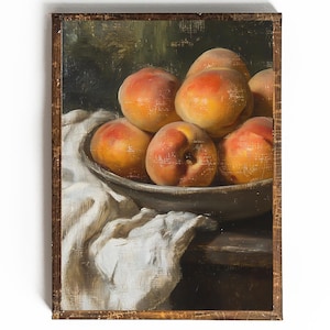 Cottagecore Fruit Printable Vintage Peach Wall Art Cottagecore Kitchen Wall Decor Vintage Fruit Oil Painting Print Farmhouse Kitchen Decor