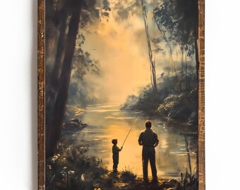 Father and Son Printable Gift for Fathers Day Gift for Dad Gift from Son Fatherhood Print Cottagecore Art Fishing Decor for Cabin Art