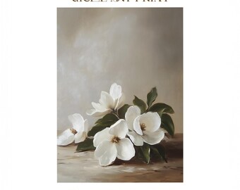 Vintage Magnolia Flower Print, Cottagecore Southern Home Decor