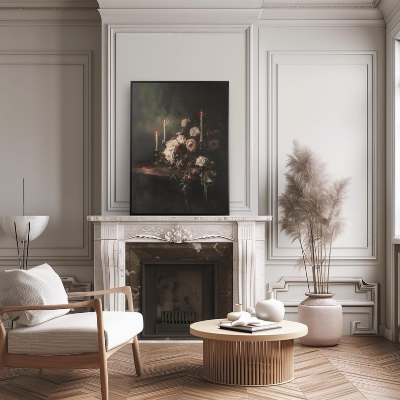 Arte floral oscuro para pared, arte floral melancólico para decoración de pared de baño, arte académico oscuro para decoración de rincones de lectura, arte floral victoriano imprimible imagen 6