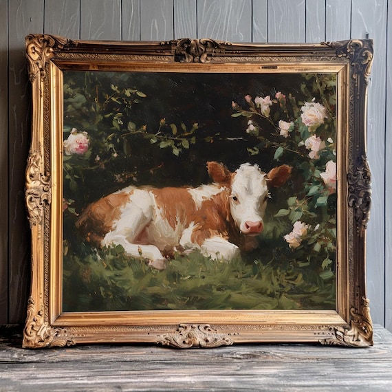 Farm Wall Art Cottagecore Farm Decor Farmhouse Kitchen Wall Decor for Farm House Art Vintage Cow Print Shabby Chic Decor Dark Academia Farm