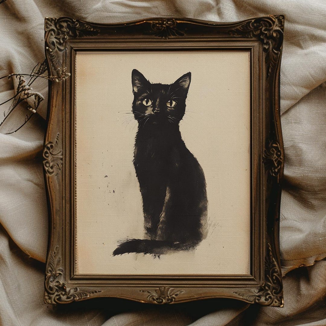Vintage Black Cat Printable Black Cat Print Vintage Cat Art Dark ...