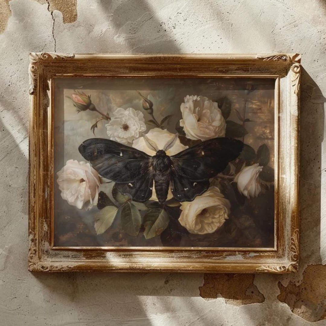 Moth Print Dark Cottagecore Wall Art Dark Botanical Prints Farmhouse ...