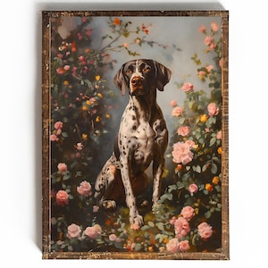 GSP Printable German Shorthaired Pointer Wall Art Vintage Dog Art Floral Dog Painting Gift for GSP Owner Gift for German Shorthaired Pointer