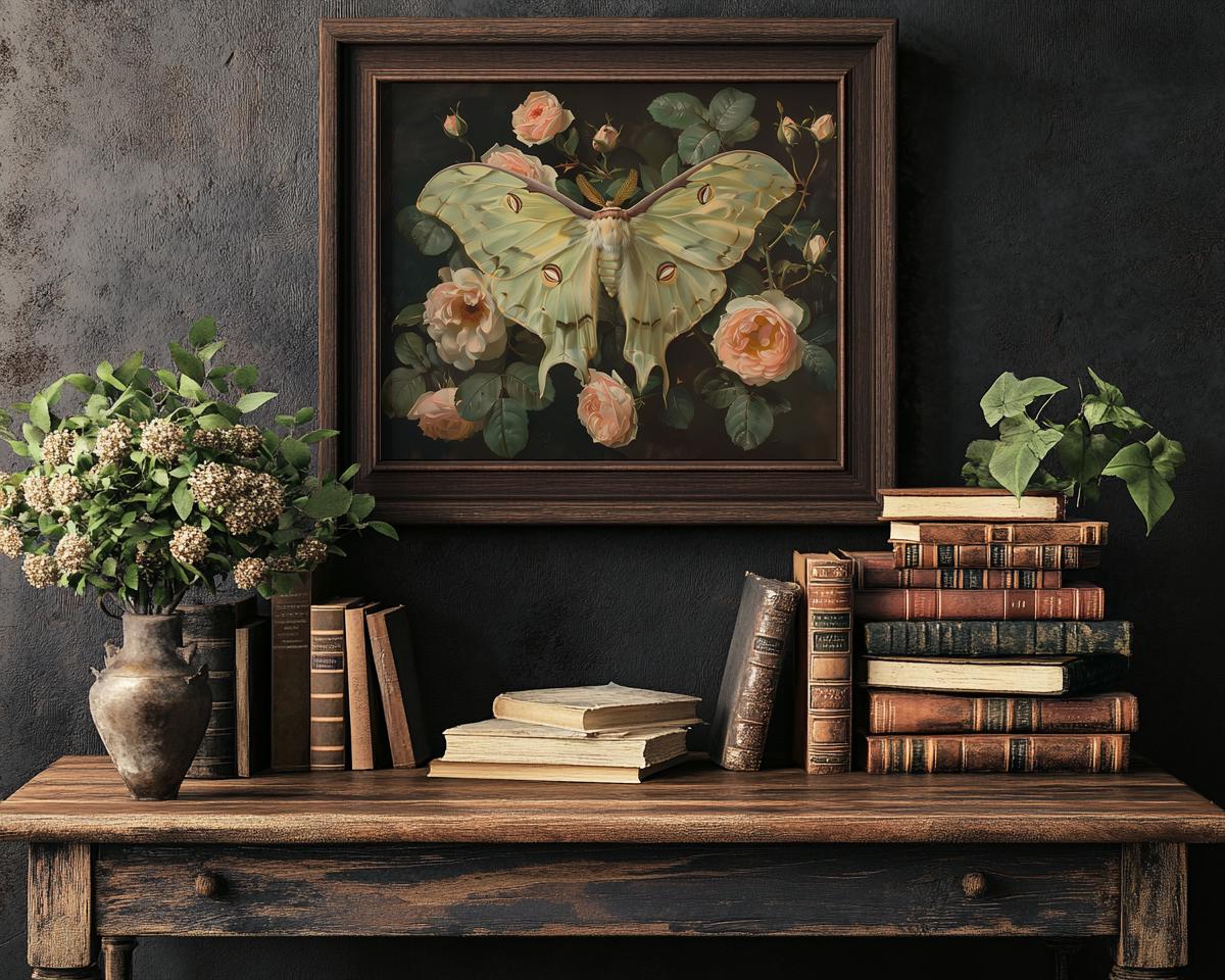 Luna Moth Printable Dark Academia Wall Art Vintage Moth Print Dark ...
