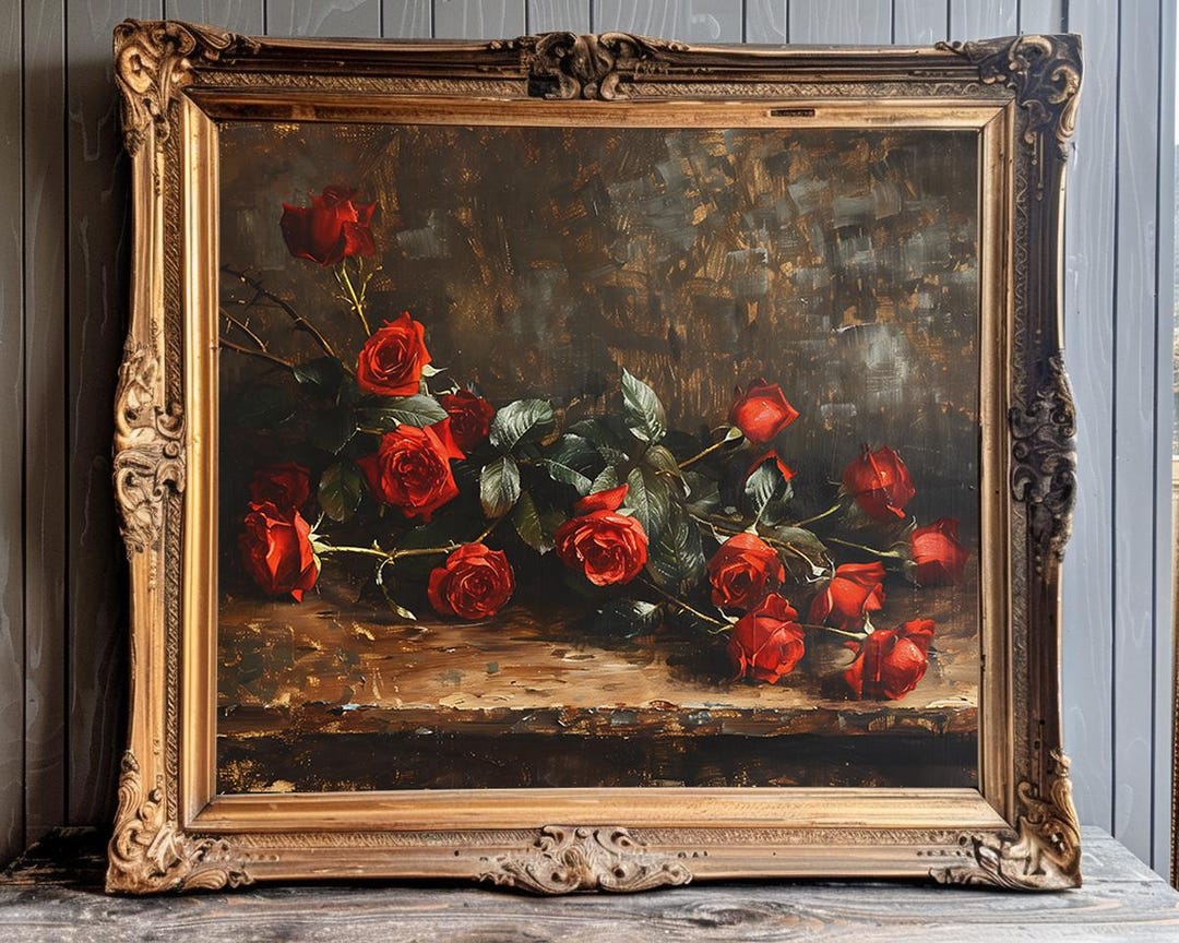 Dark Red Rose Wall Art Moody Wall Decor Vintage Valentines Day ...