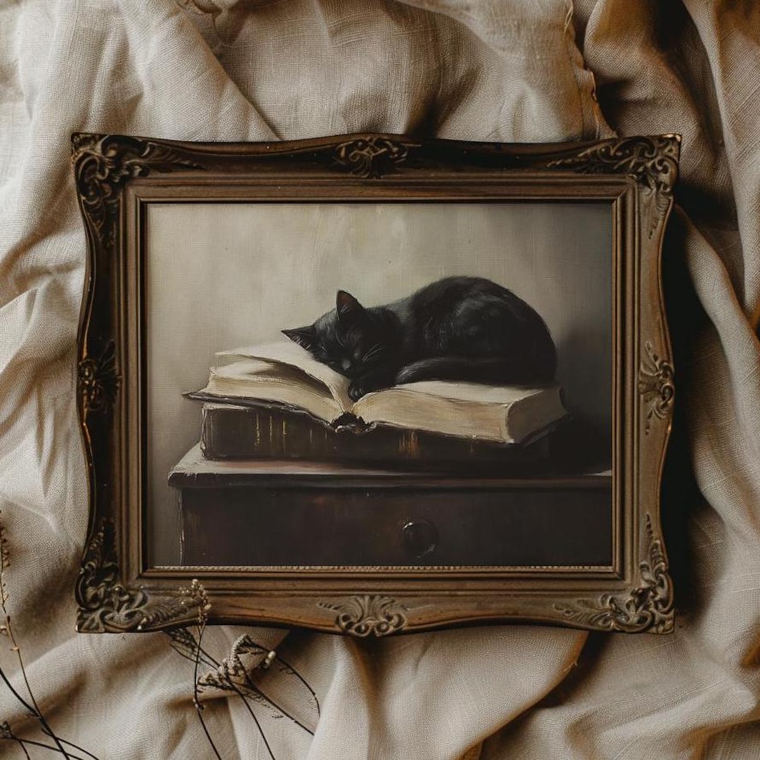 Black Cat Printable Dark Academia Wall Art for Reading Nook Decor ...