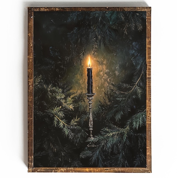 Dark Academia Wall Art Moody Wall Decor Gothic Art Black Candle Printable Forest Wall Art Dark Christmas Printable Christmas Wall Art Dark