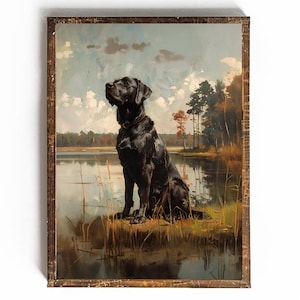 Labrador Retriever nero Stampabile Cane Labrador nero Stampa Cane da caccia Arte murale per arredamento cabina Regalo per cane Papà Regalo per cane Mamma Regalo Arte per cani