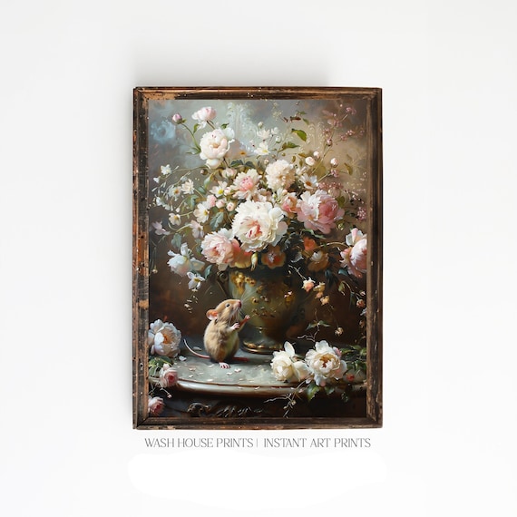 Cottagecore Mouse Print Fairytale Printable Storybook Wall Art Cinderella Theme Wall Art Mouse Art Print Vintage Floral Print