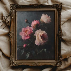 Dark Floral Wall Art Dark Academia Art Print Moody Wall Art for Bathroom Decor Moody Floral Art Peony Printable Dark Cottagecore Wall Decor