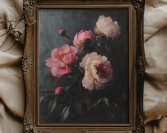 Dark Floral Wall Art Dark Academia Art Print Moody Wall Art for Bathroom Decor Moody Floral Art Peony Printable Dark Cottagecore Wall Decor