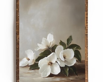 Vintage Magnolie Print Cottagecore Wand Kunst Südländische Wohnkultur Südliche lebendige Wand Dekor Südliche Magnolie Blume druckbare Blumendekor