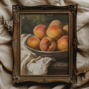 Cottagecore Fruit Printable Vintage Peach Wall Art Cottagecore Kitchen Wall Decor Vintage Fruit Oil Painting Print Farmhouse Kitchen Decor