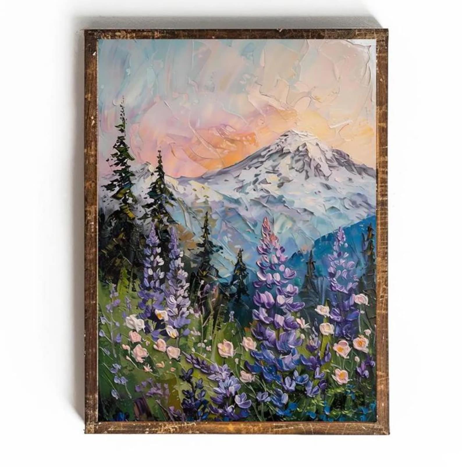 Mt Rainier Print of Mount Rainier National Park Poster Lupine Wall Art Washington State Print Mountain Art Print Gift for Traveler Art - FINE ART - 16X24