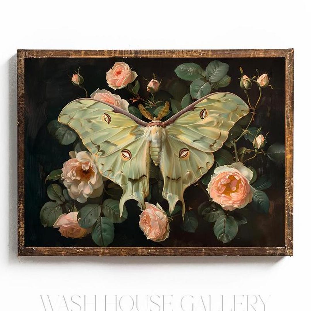 Luna Moth Printable Dark Academia Wall Art Vintage Moth Print Dark ...