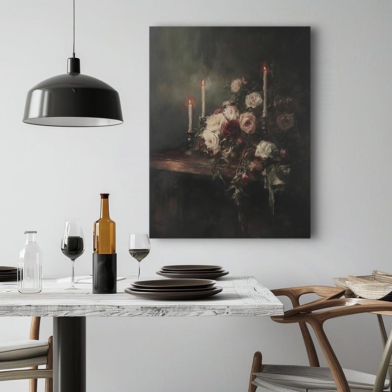 Arte floral oscuro para pared, arte floral melancólico para decoración de pared de baño, arte académico oscuro para decoración de rincones de lectura, arte floral victoriano imprimible imagen 4