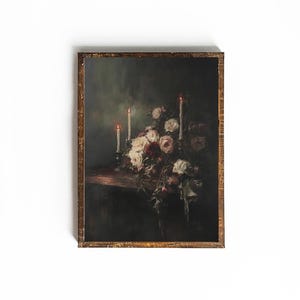 Arte floral oscuro para pared, arte floral melancólico para decoración de pared de baño, arte académico oscuro para decoración de rincones de lectura, arte floral victoriano imprimible imagen 8