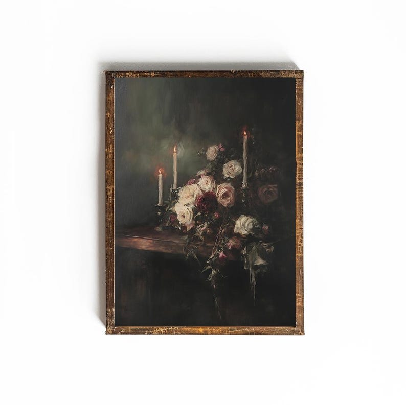 Arte floral oscuro para pared, arte floral melancólico para decoración de pared de baño, arte académico oscuro para decoración de rincones de lectura, arte floral victoriano imprimible imagen 8