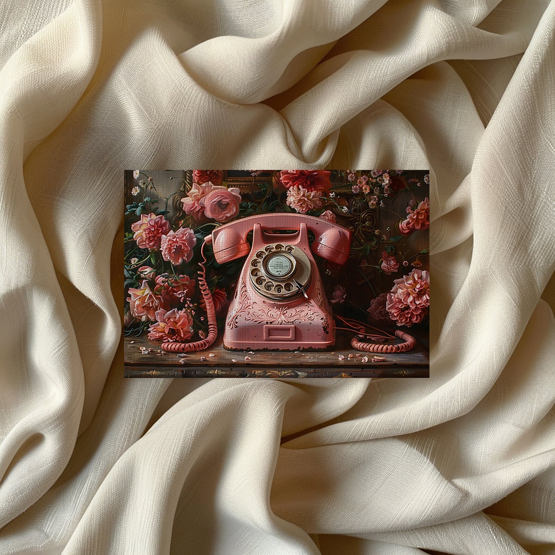 Vintage Pink Telephone and Roses Print Vintage Telephone Pink Aesthetic ...