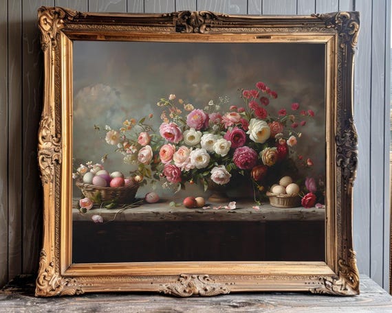 Easter Wall Art Cottagecore Easter Printable Easter Decor Vintage Easter Art Floral Wall Art for Easter Egg Print Victorian Easter Artwork