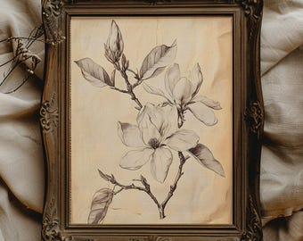 Vintage Magnolie Print Cottagecore Wand Kunst Südländische Wohnkultur Südliche lebendige Wand Dekor Südliche Magnolie Blume druckbare Blumendekor