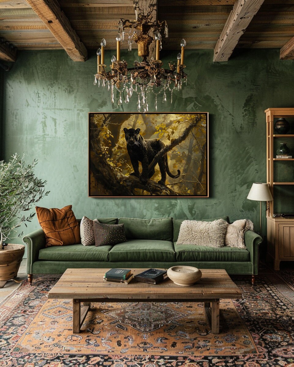 Black Panther Wall Art Jungle Printable Art Black Leopard Painting