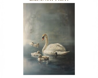 Swan Family Giclée Art Print - Classic Nursery Wall Decor