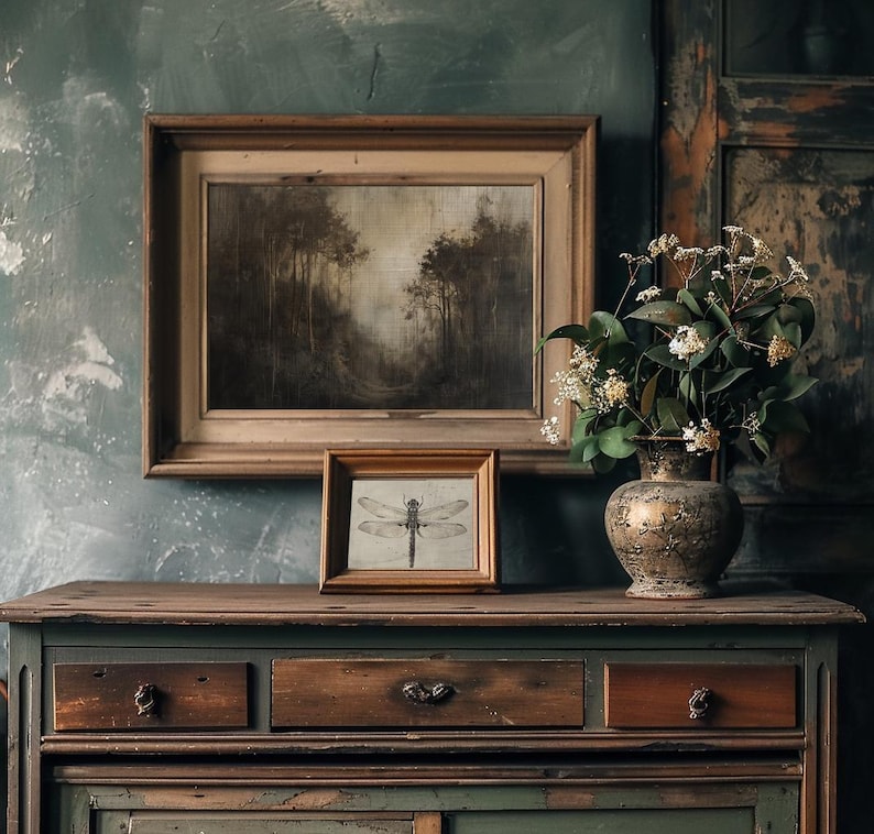 Dark oil painting printable. Vintage dark toned wall art. Vintage forest oil painting. Dark cottagecore wall art. Vintage oil painting print. Dark tone wall art. Brown tone wall art. Printable oil painting wall art. Wall art cottagecore. Spooky art