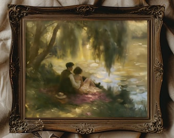 Romantic Cottagecore Wall Art Print, Vintage Couple Print, English Country Decor