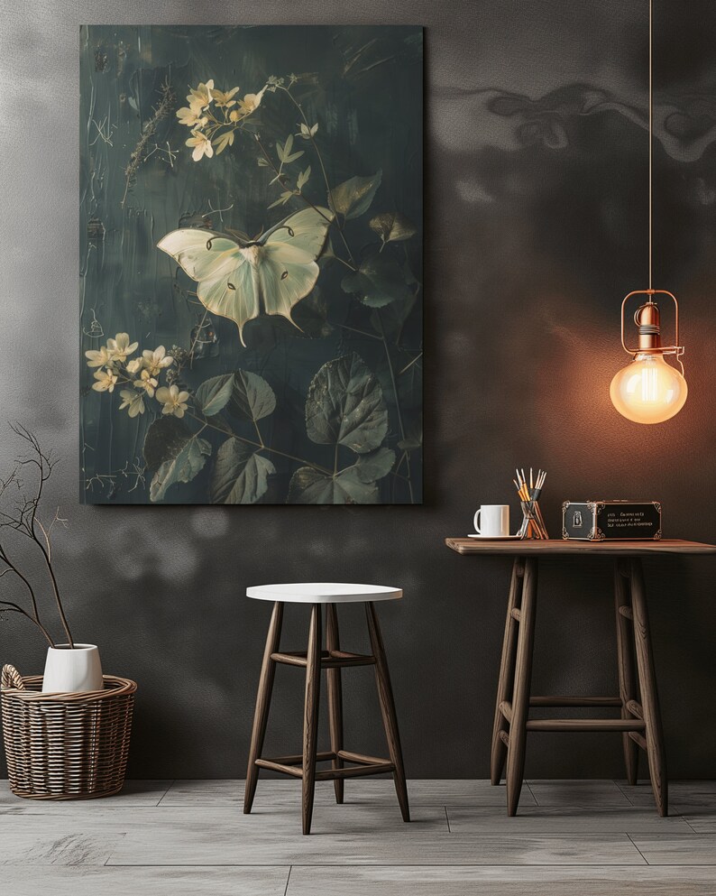 Luna Moth Print | Dark Cottagecore Wall Art | Dark Botanical Prints ...