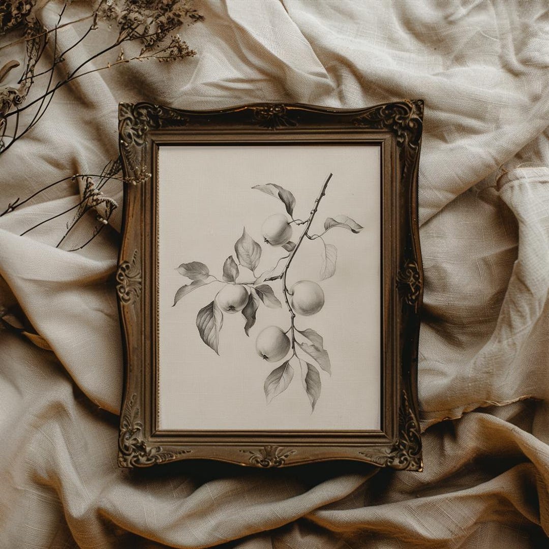 Vintage Botanical Print Apple Tree Illustration Cottagecore Kitchen ...