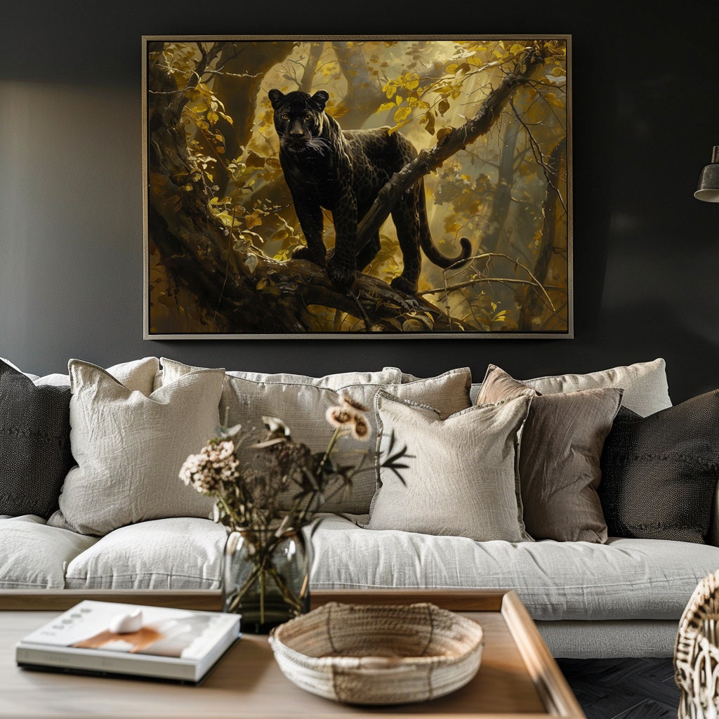 Black Panther Wall Art Jungle Printable Art Black Leopard Painting
