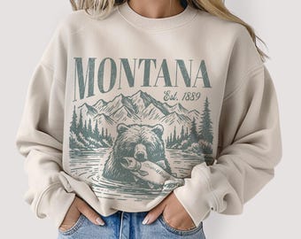 Montana Sweatshirt for Montana Grizzly Bear Shirt Gift for Fisherman Gift Montana Vacation Gift USA Road trip Gift