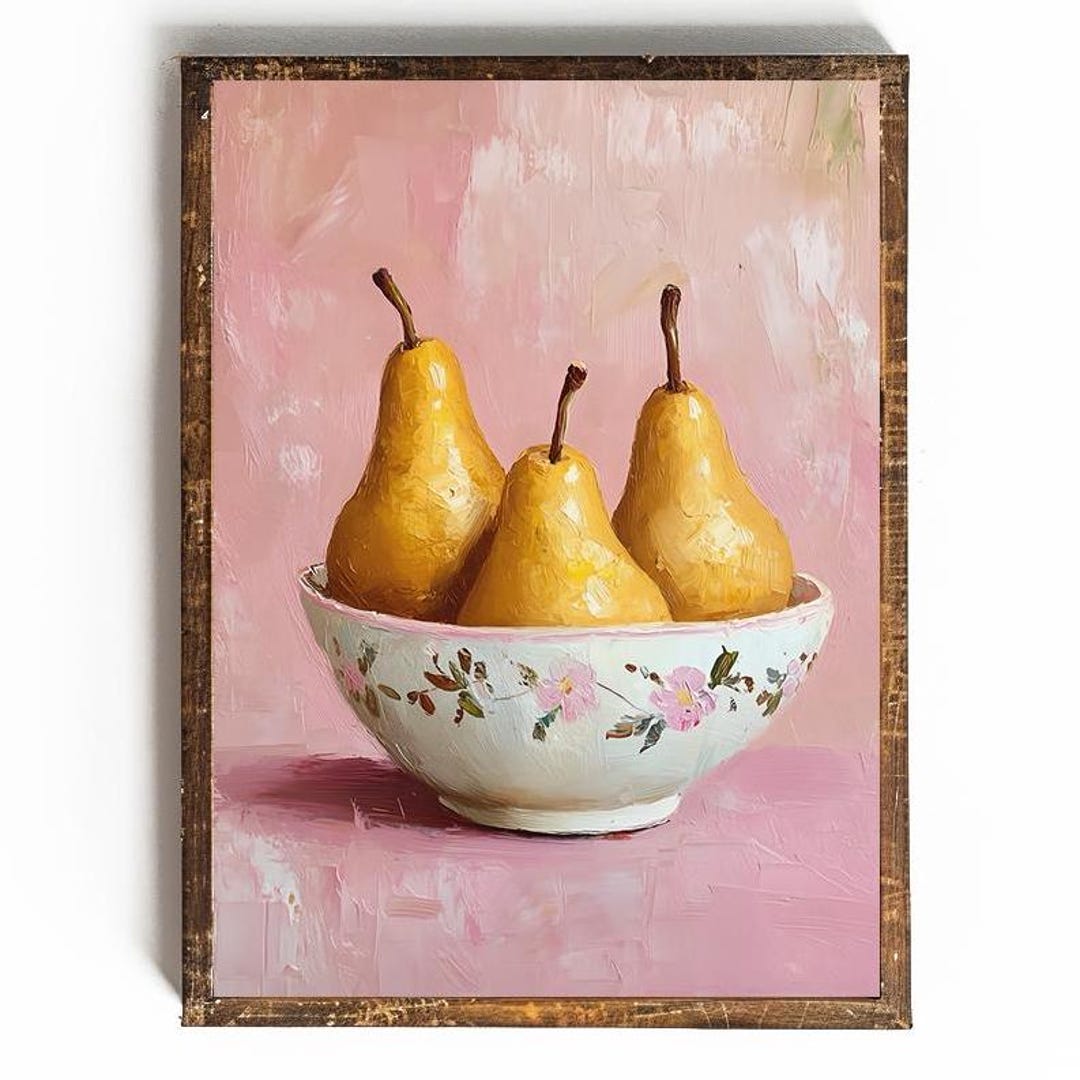 Pink Kitchen Wall Art Cute Fruit Art Pear Printable Pear Art Vintage ...