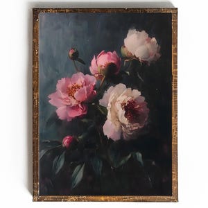 Dark Floral Wall Art Dark Academia Art Print Moody Wall Art for Bathroom Decor Moody Floral Art Peony Printable Dark Cottagecore Wall Decor