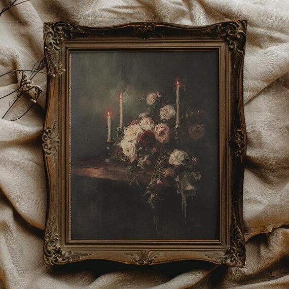 Dark Floral Wall Art Moody Floral Art for Bathroom Wall Decor Dark Academia Art for Reading Nook Decor Victorian Flower Art Printable