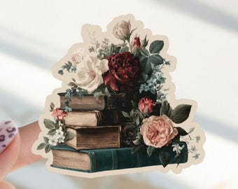 Dark Academia Sticker Vintage Book Sticker for Scrapbooking Book Lover Sticker Gift for Reader Gift Floral Book Junk Journal Sticker Moody