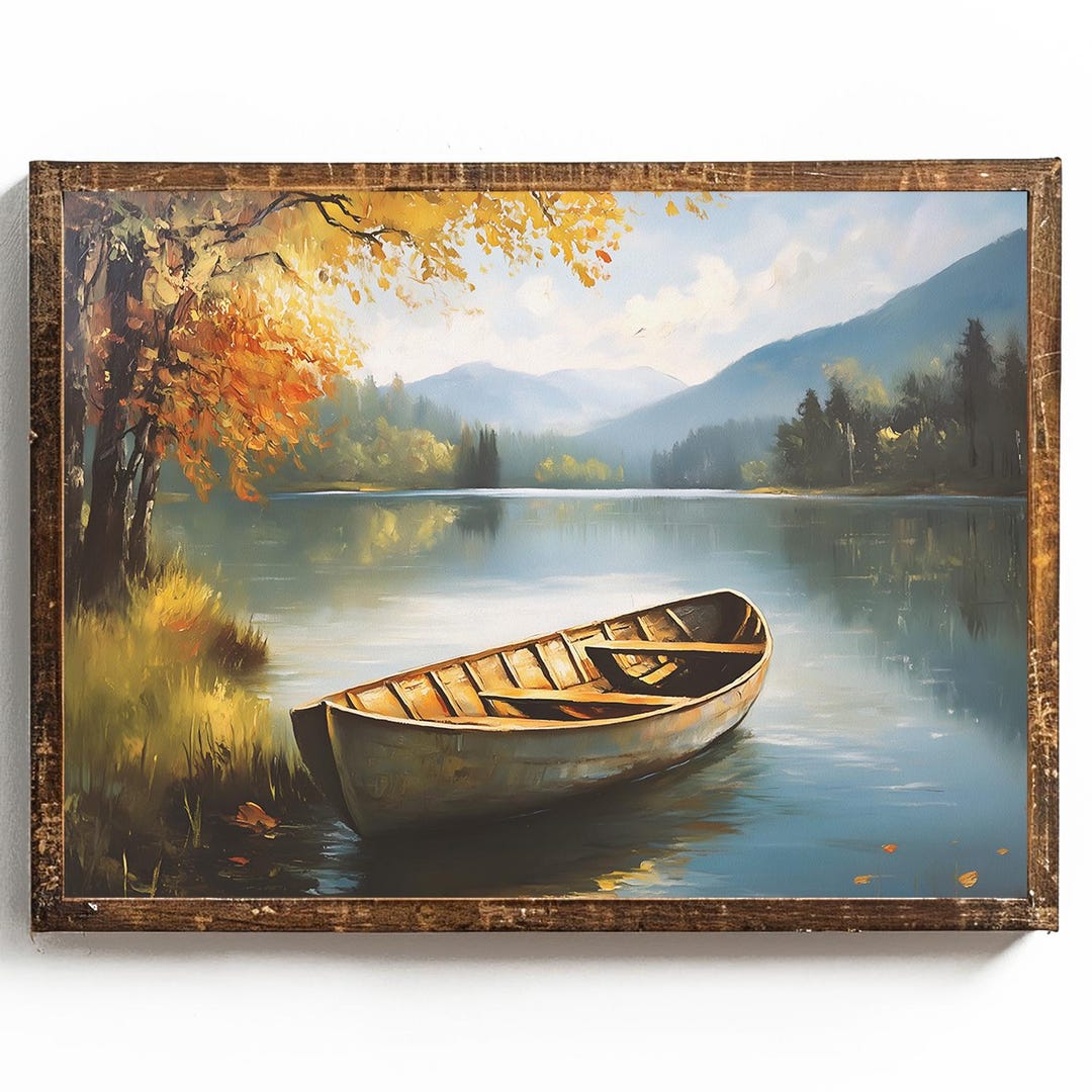 Vintage Boat Print Cabin Wall Art Canoe Art Wooden Boat Art Cottagecore ...