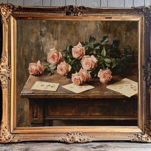 Rosa Rose druckbare Valentinstag Wandkunst Rosa Valentinstag Dekor Romantische Wandkunst für Valentinstag Karte Vintage Liebesbrief Druck