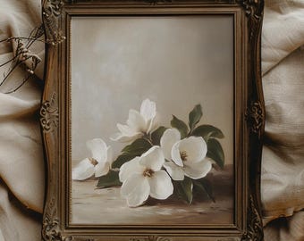 Vintage Magnolie Print Cottagecore Wand Kunst Südländische Wohnkultur Südliche lebendige Wand Dekor Südliche Magnolie Blume druckbare Blumendekor