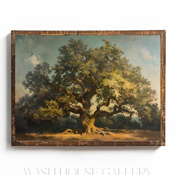 Vintage Tree Print Live Oak Tree Printable Cottagecore Wall Art Tree of Life Art Vintage Botanical Print Dark Cottagecore Decor