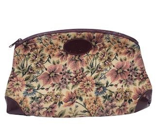 Vintage Etolle Original Tapestry  Floral Print Clutch Bag make up bag