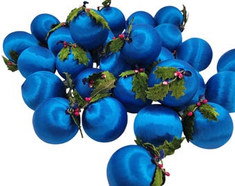 Vintage blue satin Christmas ball ornaments
